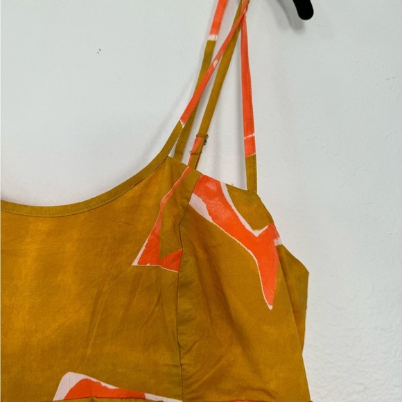NWT Anthropologie Babydoll Midi Dress Coral Orange Lime Brown Size S Small - Picture 11 of 12